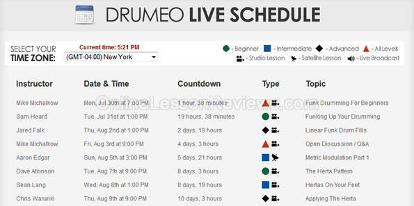 Lesson times are published up to 6 weeks in advance